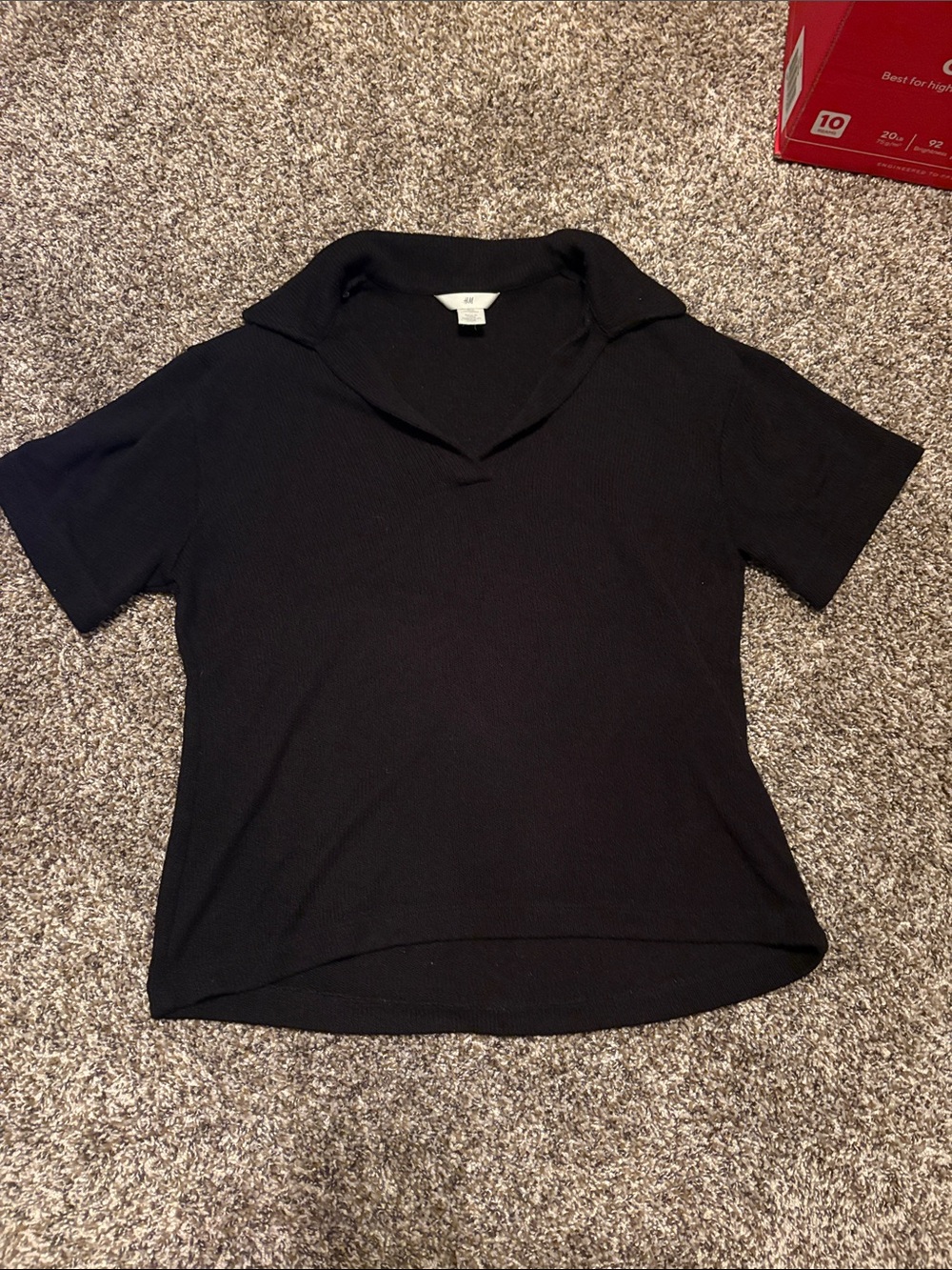 H&M Black Short Sleeve Knit Polo Collar Top